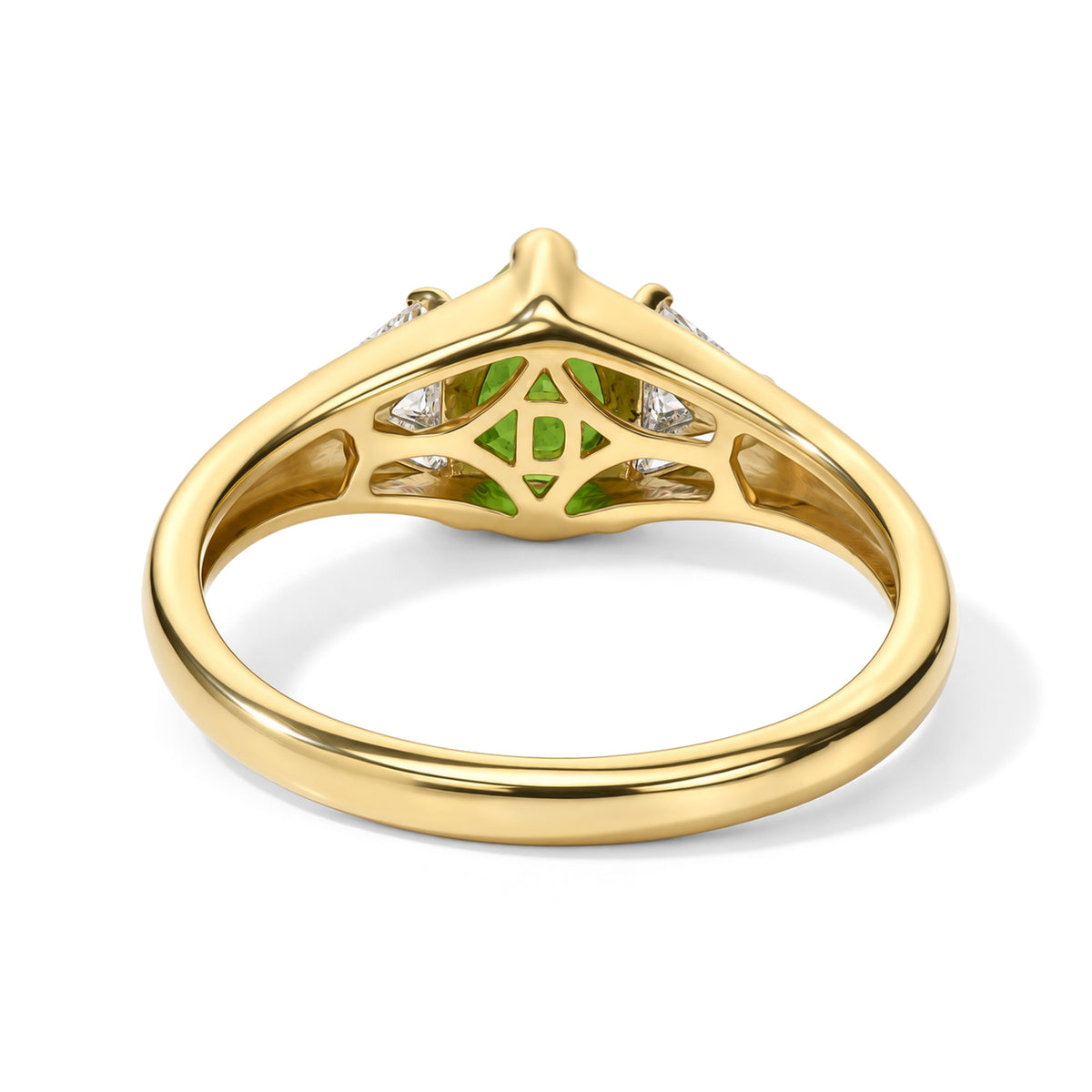 D'Joy - Natural Chrome Diopside &amp; Moissanite Trilogy Ring in Yellow Gold Plated Sterling Silver 8806440 4