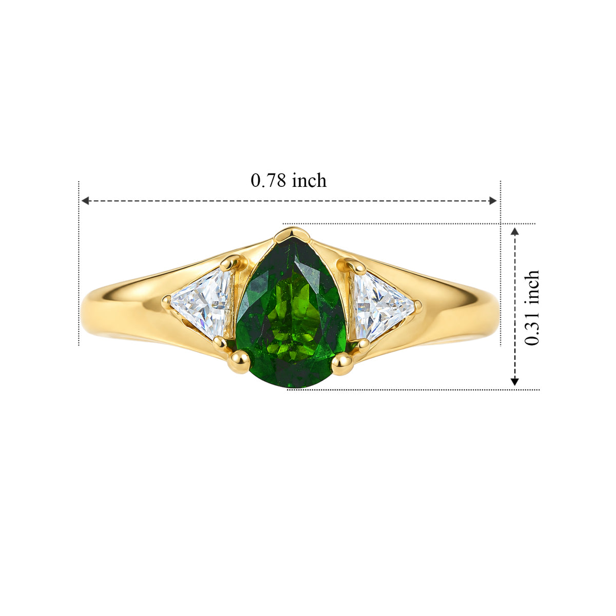 D'Joy - Natural Chrome Diopside &amp; Moissanite Trilogy Ring in Yellow Gold Plated Sterling Silver 8806440 5