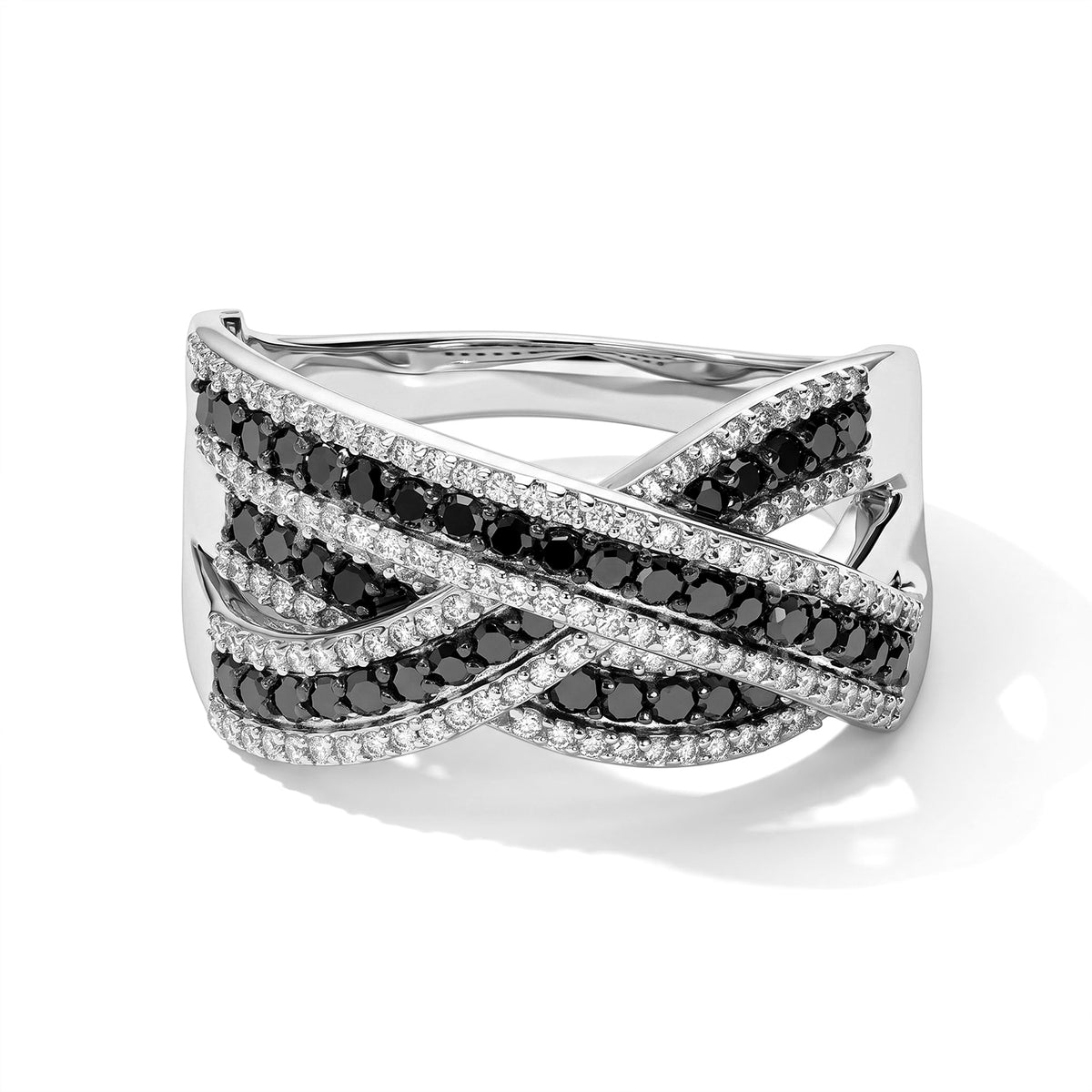 D'Joy - Black Diamond &amp; Natural White Diamond Crisscross Ring in Rhodium Overlay Sterling Silver 1.00 Ct. 8806460 0