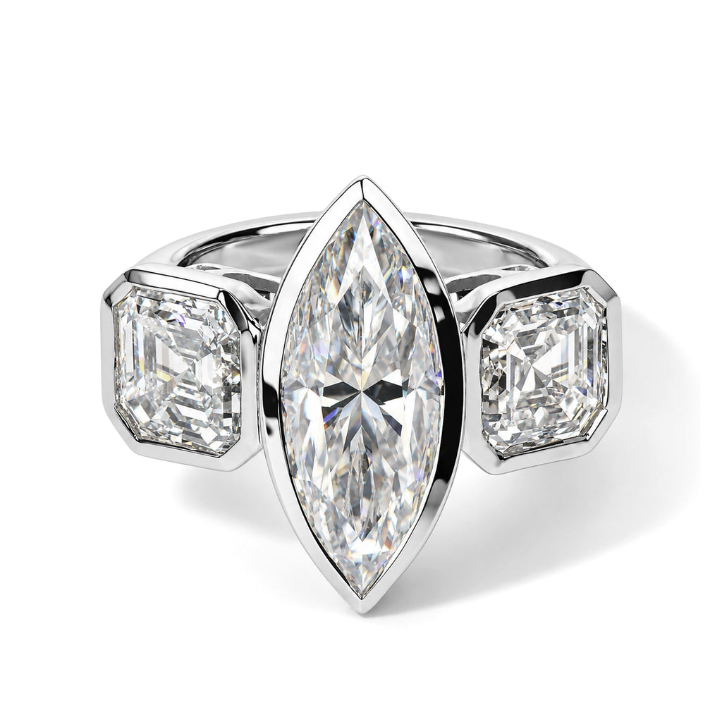 Moissanite, Lab Grown Diamond Main Stone With Side Stone Ring in Rhodium OverlaySterling Silver, Silver Wt.7 Gms  7.710  Ct._8806790