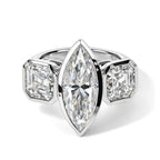 Moissanite, Lab Grown Diamond Main Stone With Side Stone Ring in Rhodium OverlaySterling Silver, Silver Wt.7 Gms  7.710  Ct._8806790