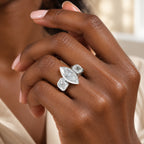 Moissanite, Lab Grown Diamond Main Stone With Side Stone Ring in Rhodium OverlaySterling Silver, Silver Wt.7 Gms  7.710  Ct._8806790_1