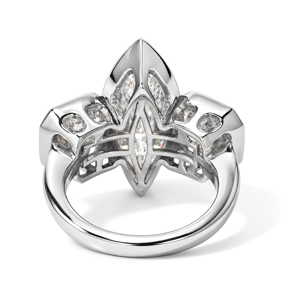 Moissanite, Lab Grown Diamond Main Stone With Side Stone Ring in Rhodium OverlaySterling Silver, Silver Wt.7 Gms  7.710  Ct._8806790_4