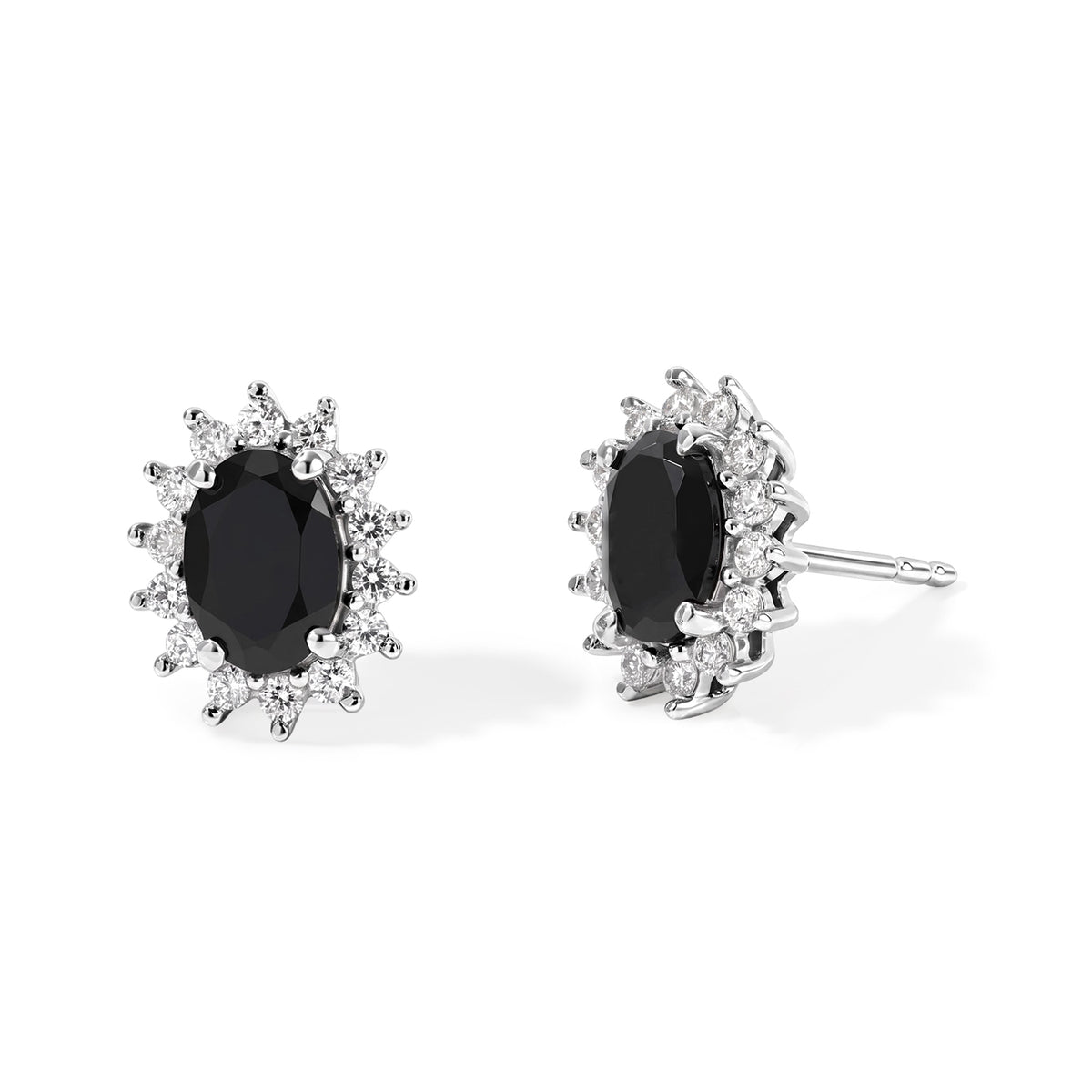 D'Joy - Black Spinel &amp; White Zircon Halo Earring with Push Back in Platinum Overlay Sterling Silver 2.50 Ct. 8807464 0