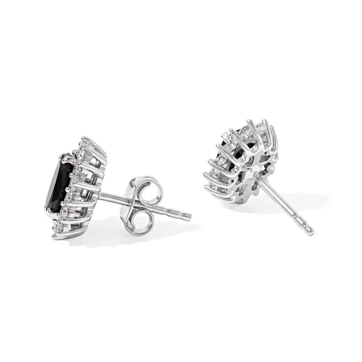 D'Joy - Black Spinel &amp; White Zircon Halo Earring with Push Back in Platinum Overlay Sterling Silver 2.50 Ct. 8807464 3