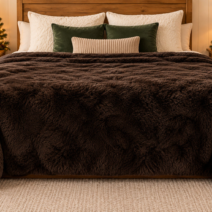Limited Edition 800 GSM Luxury Faux Rabbit Fur Bubble Blanket with Insulating Micro Mink Plush Backing (King 150x200cm) - Chocolate 8808140 1