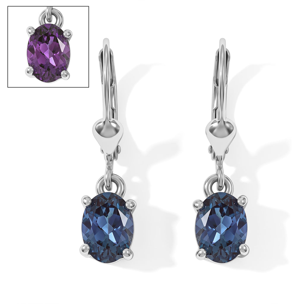 Luxuriant Lab Grown Alexandrite Solitaire Lever Back Earring in Platinum OverlaySterling Silver  2.446  Ct._8809448