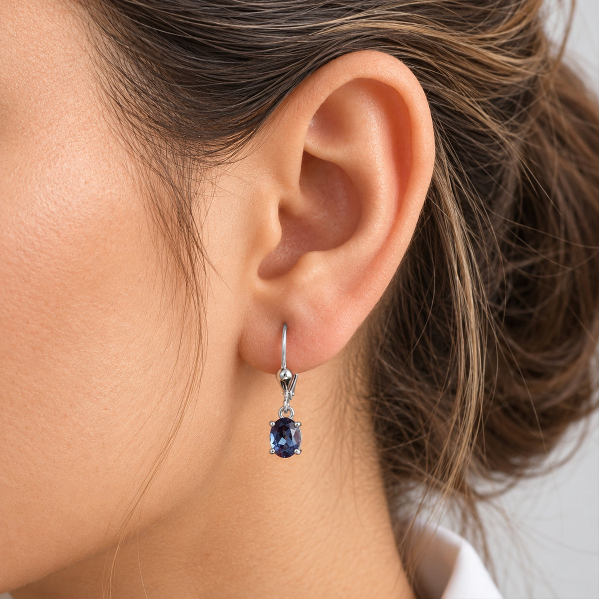Luxuriant Lab Grown Alexandrite Solitaire Lever Back Earring in Platinum OverlaySterling Silver  2.446  Ct. 8809448 1