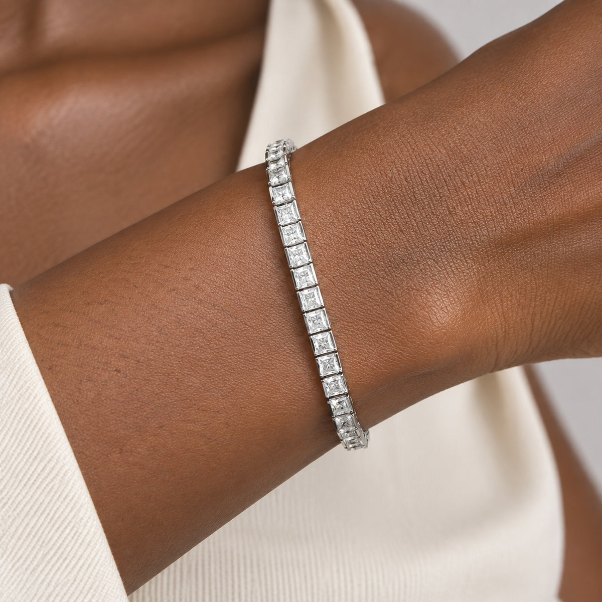 D'Joy - Moissanite Tennis Bracelet (Size - 7.5) with GB Lock Box in Rhodium Overlay Sterling Silver 8.50 Ct, Silver Wt. 11.70 Gms 8810568 1