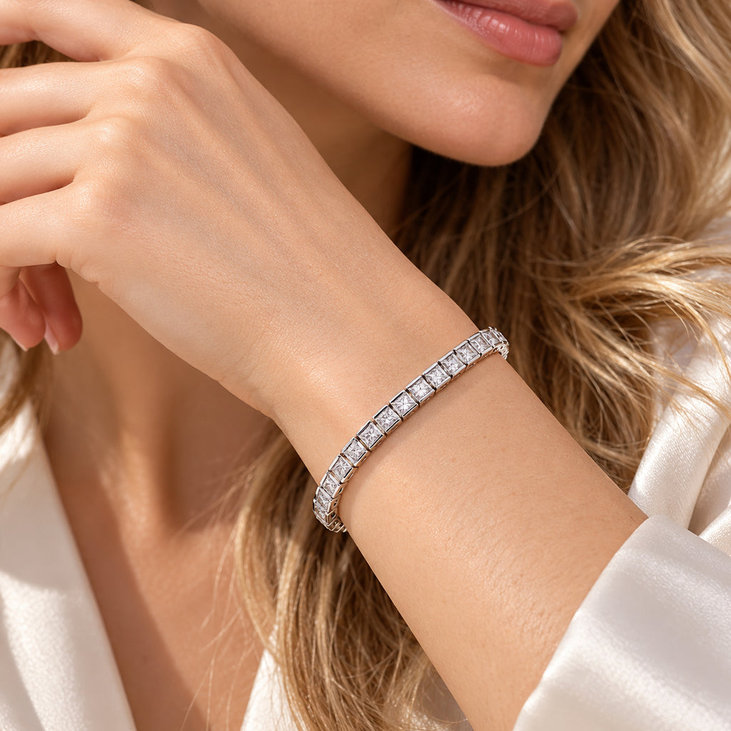 D'joy Moissanite Bracelet (Size - 7.5) in Rhodium OverlaySterling Silver, Silver Wt.11 Gms  8.478  Ct._8810568_2