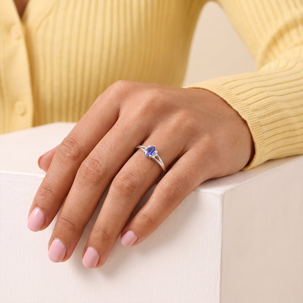 Luxuriant Tanzanite, Lab Grown Diamond Main Stone With Side Stone Ring in Platinum OverlaySterling Silver  0.438  Ct._8811368_1
