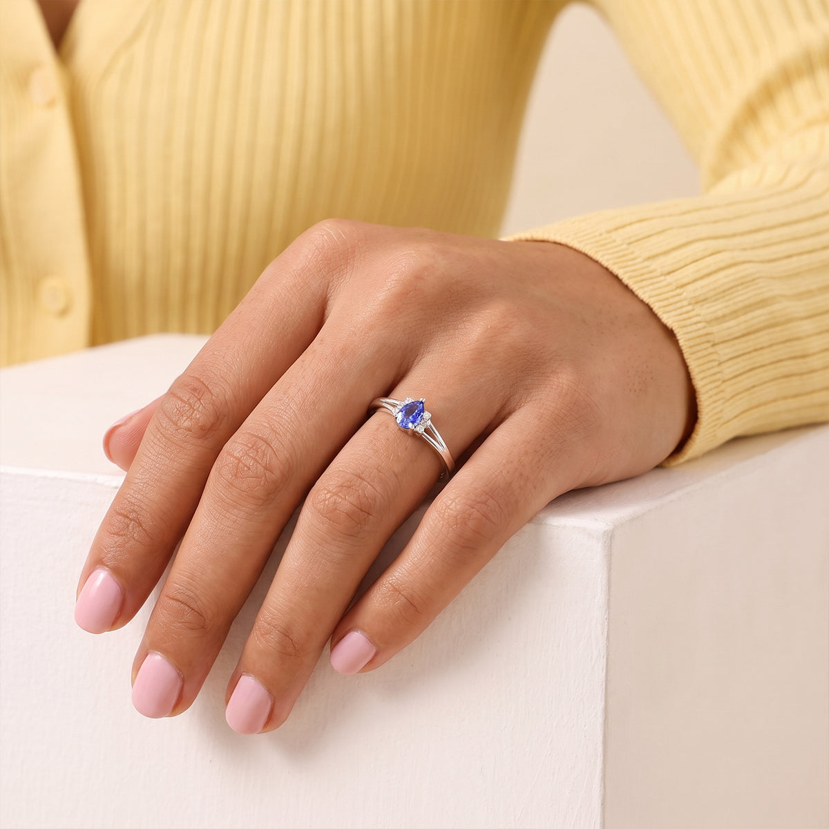 Luxuriant - Tanzanite &amp; Lab Grown Diamond (SI-G-H) Ring in Platinum Overlay Sterling Silver 0.45 Ct. 8811368 1