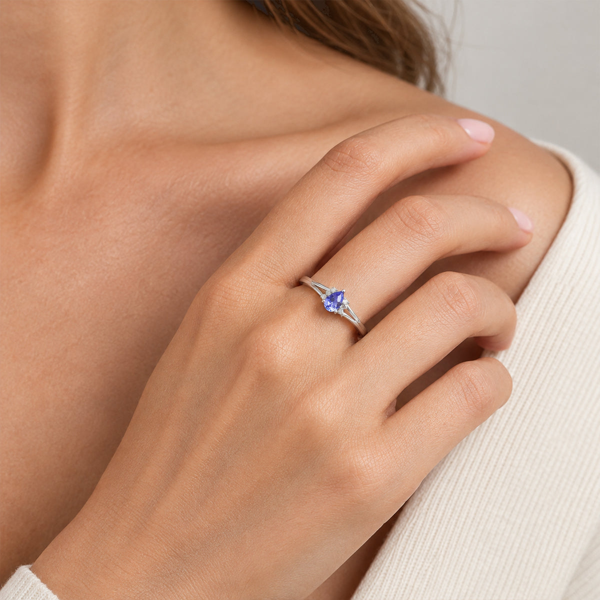 Luxuriant - Tanzanite &amp; Lab Grown Diamond (SI-G-H) Ring in Platinum Overlay Sterling Silver 0.45 Ct. 8811368 2