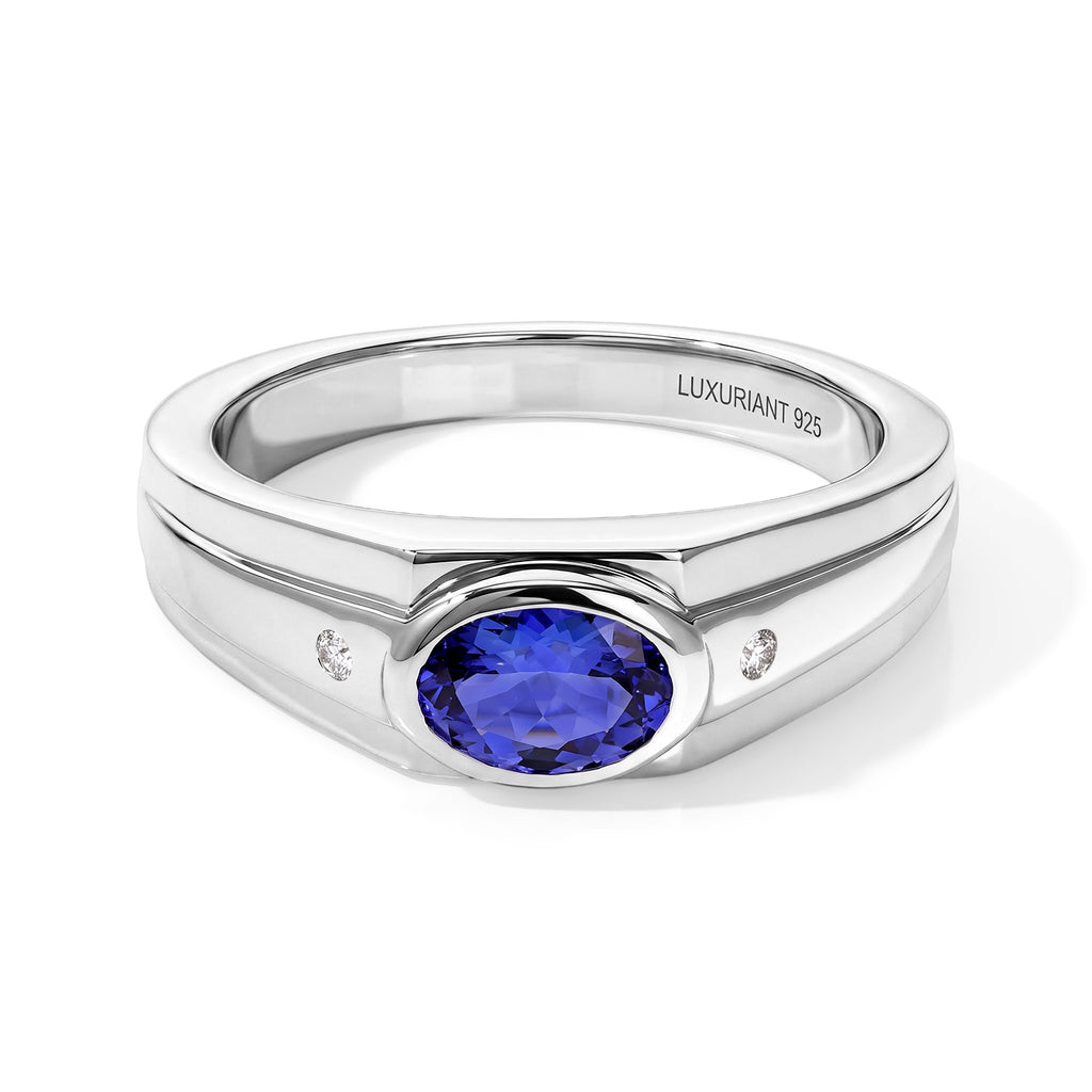 Luxuriant Tanzanite, Lab Grown Diamond Mens Ring in Rhodium OverlaySterling Silver  0.833  Ct._8811387