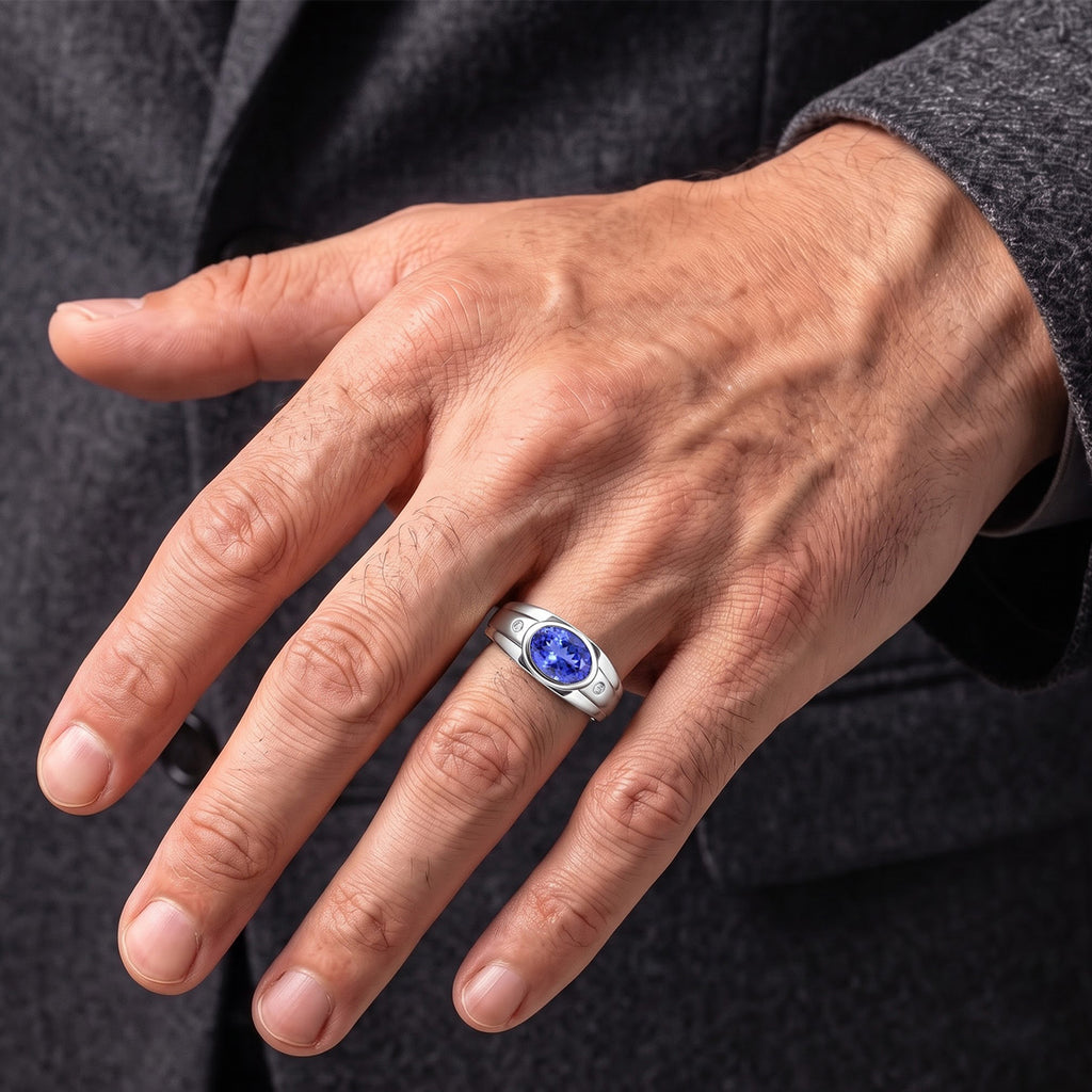 Luxuriant Tanzanite, Lab Grown Diamond Mens Ring in Rhodium OverlaySterling Silver  0.833  Ct._8811387_1