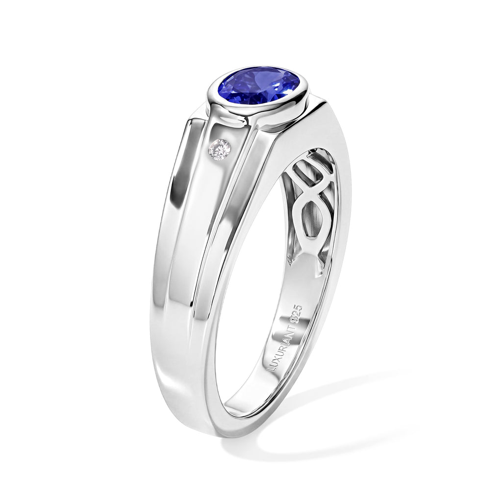 Luxuriant Tanzanite, Lab Grown Diamond Mens Ring in Rhodium OverlaySterling Silver  0.833  Ct._8811387_3