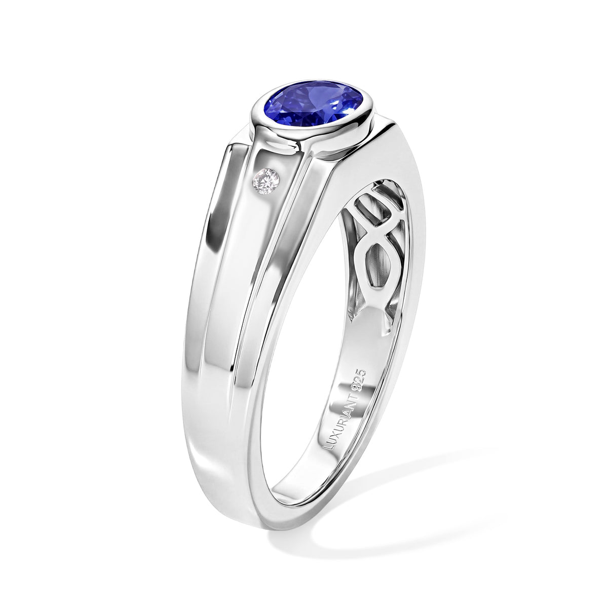 Luxuriant - Tanzanite &amp; Lab Grown Diamond (SI-G-H) Trilogy Ring in Rhodium Overlay Sterling Silver 0.80 Ct. 8811387 3