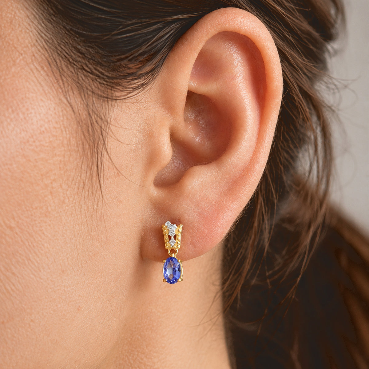 D'joy Tanzanite, White Zircon Solitaire Stud Push Post Earring Sterling Silver  0.994  Ct. 8811397 1