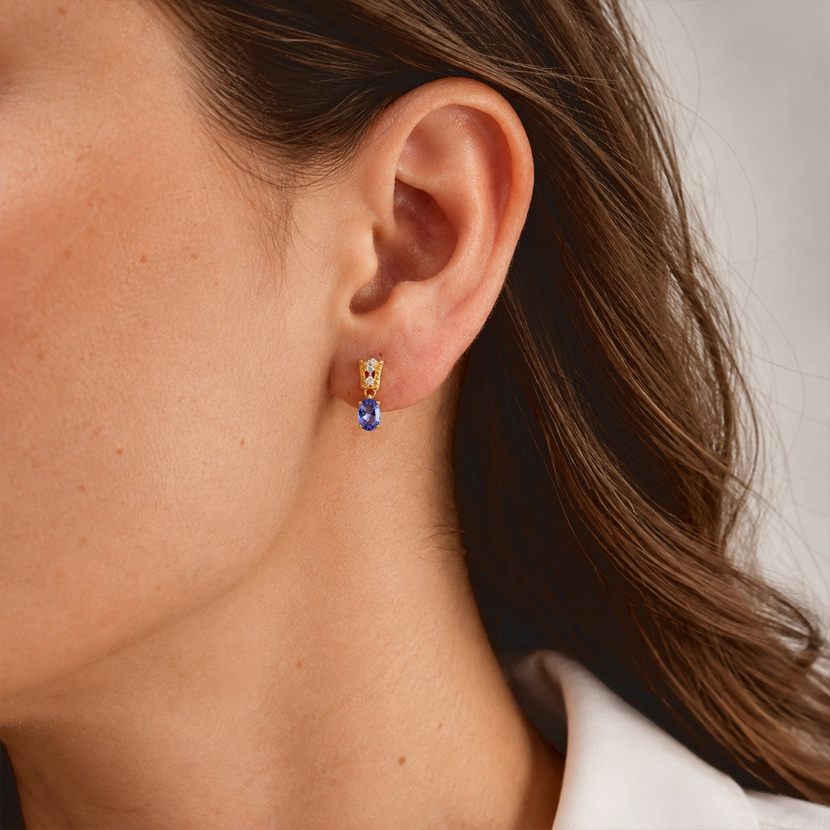 D'joy Tanzanite, White Zircon Solitaire Stud Push Post Earring Sterling Silver  0.994  Ct. 8811397 2