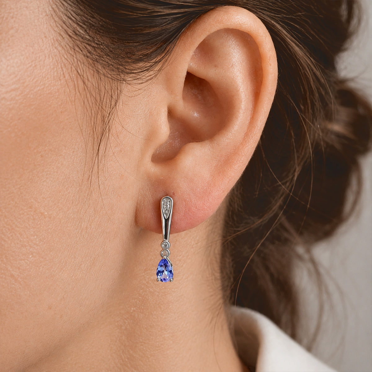 D'Joy - Tanzanite &amp; White Zircon Dangling Earring with Push Post in Platinum Overlay Sterling Silver 8811398 1