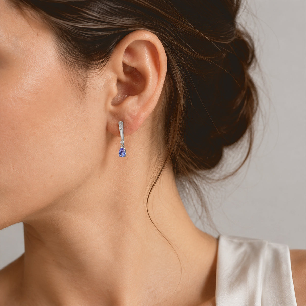D'Joy - Tanzanite &amp; White Zircon Dangling Earring with Push Post in Platinum Overlay Sterling Silver 8811398 2