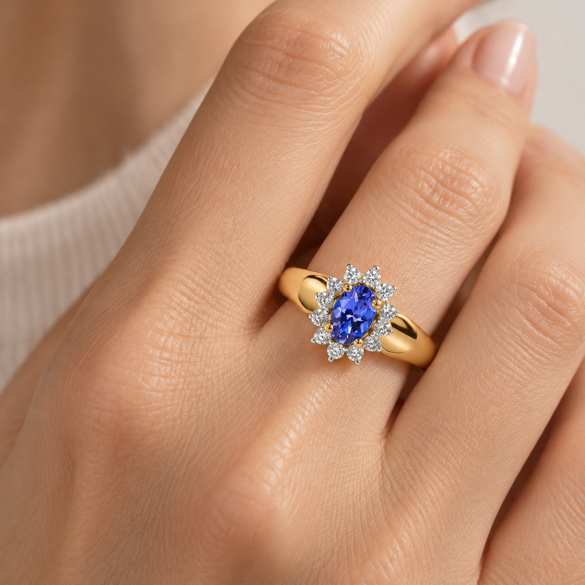 Live From Tanzania - D'Joy - Premium Tanzanite &amp; Natural White Zircon Halo Ring in Yellow Gold Plated Sterling Silver 0.80 Ct. 8811401 1