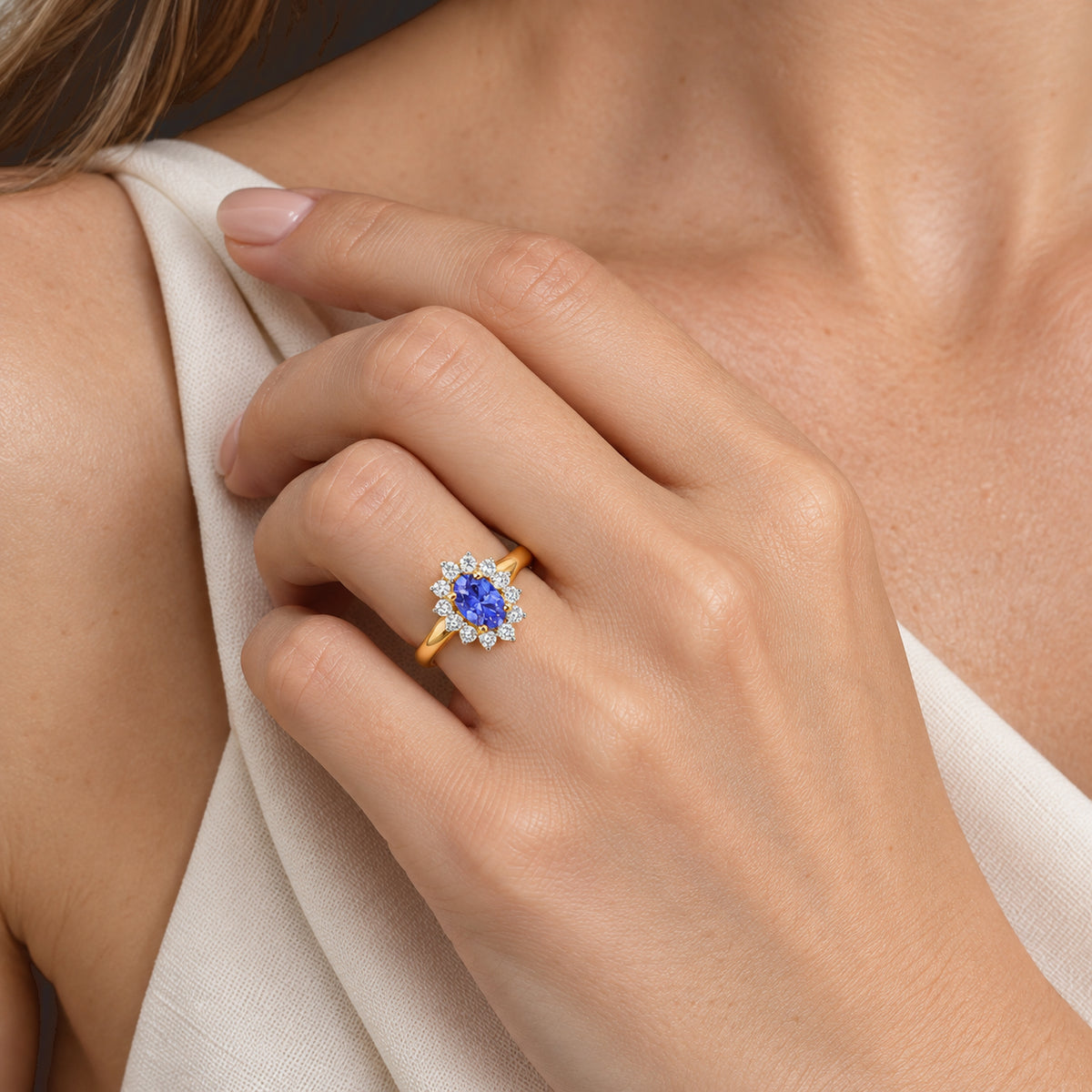 Live From Tanzania - D'Joy - Premium Tanzanite &amp; Natural White Zircon Halo Ring in Yellow Gold Plated Sterling Silver 0.80 Ct. 8811401 2