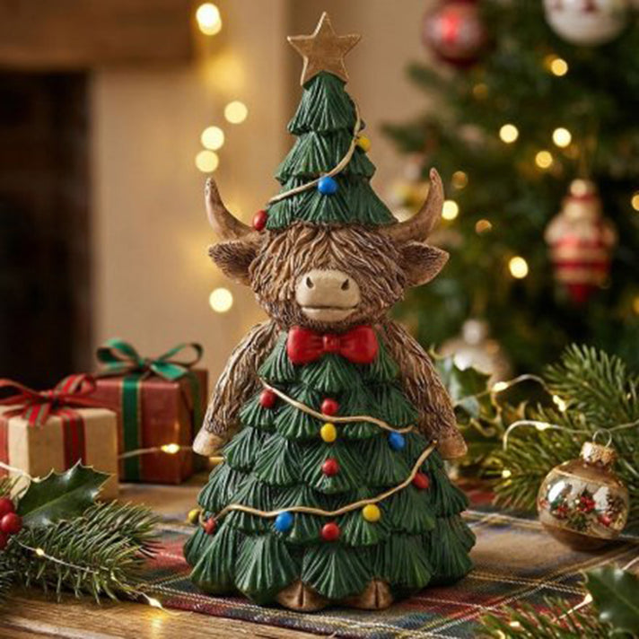 Christmas Festive Highland Cow in Christmas Tree Costume Ornament (14cm) - Multicolour 8811406 1