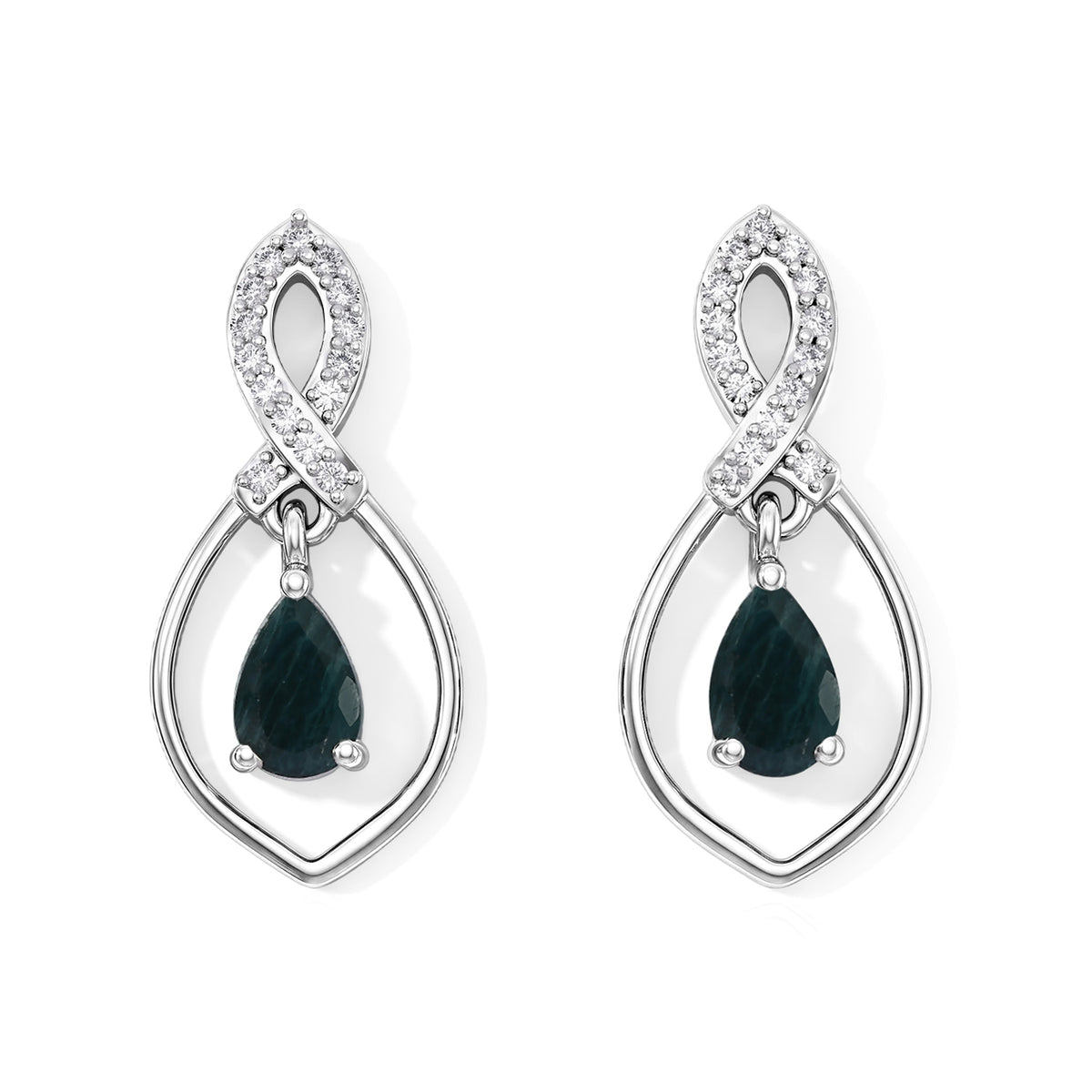 D'Joy - Grandidierite &amp; White Zircon Dangling Earring with Push Back in Platinum Overlay Sterling Silver 1.00 Ct. 8811864 0