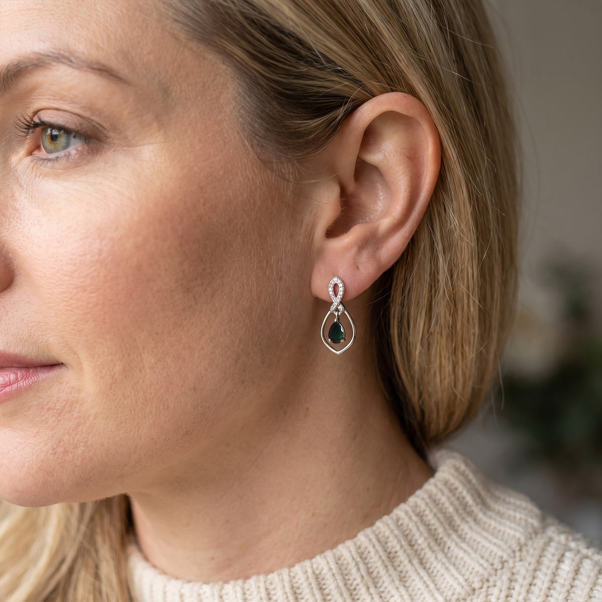 D'Joy - Grandidierite &amp; White Zircon Dangling Earring with Push Back in Platinum Overlay Sterling Silver 1.00 Ct. 8811864 1