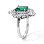 Luxuriant - AAA Lab Grown Columbian Emerald & White Zircon Halo Ring in Rhodium Overlay Sterling Silver 3.75 Ct._8813085_3