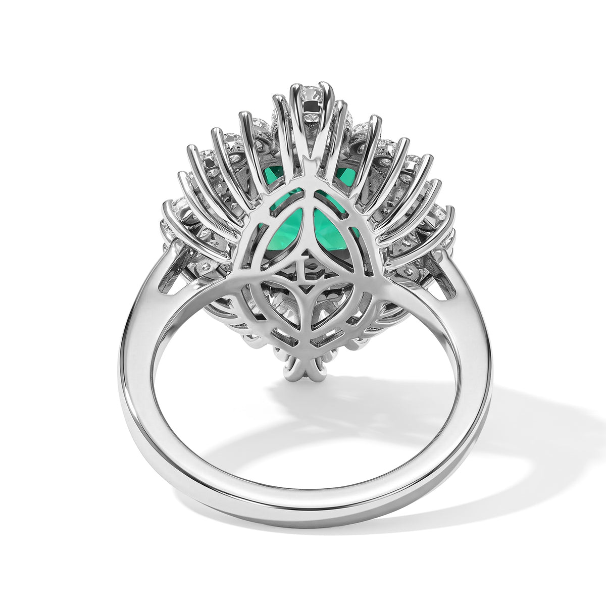 Luxuriant - AAA Lab Grown Columbian Emerald &amp; White Zircon Halo Ring in Rhodium Overlay Sterling Silver 3.75 Ct. 8813085 4