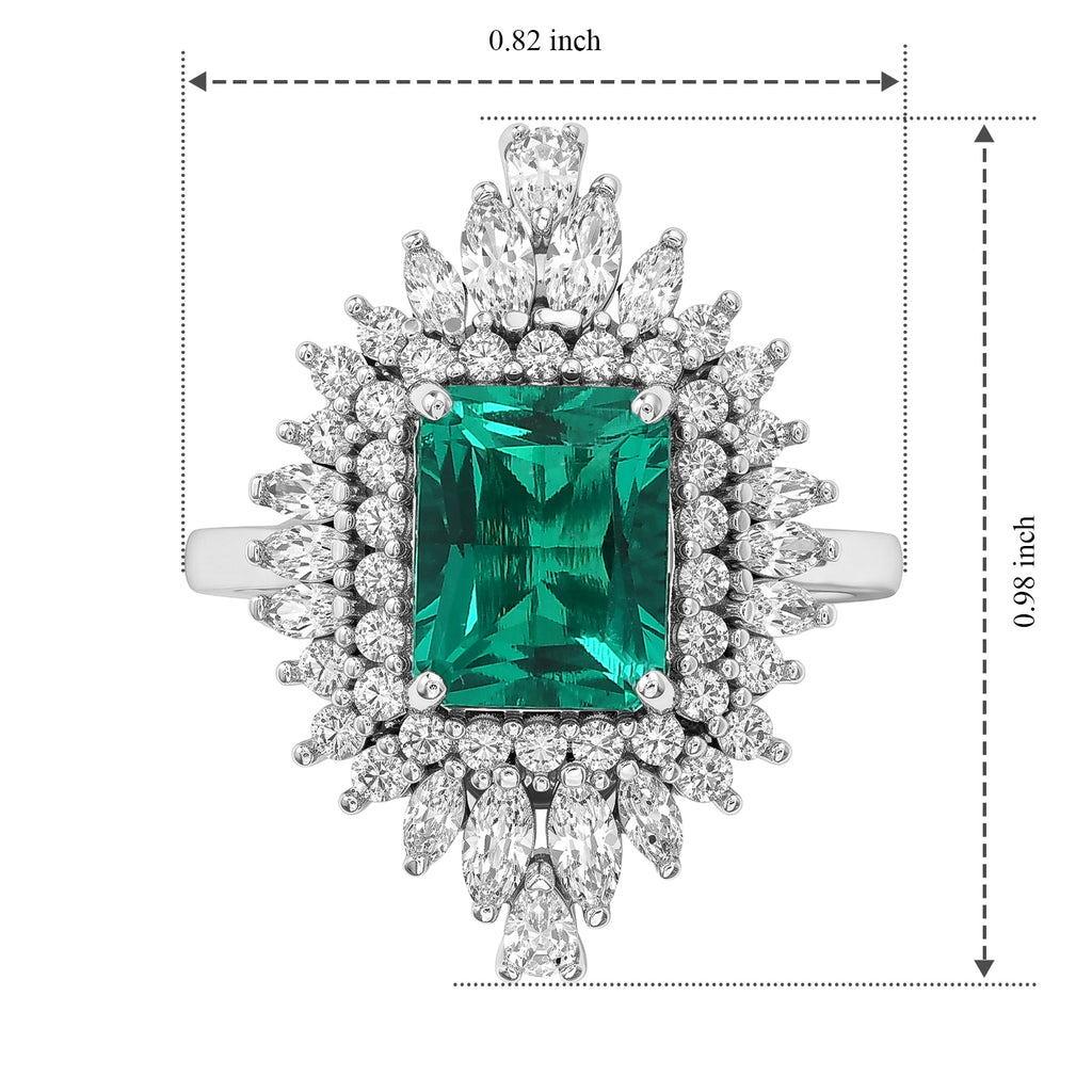 Luxuriant - AAA Lab Grown Columbian Emerald & White Zircon Halo Ring in Rhodium Overlay Sterling Silver 3.75 Ct._8813085_5