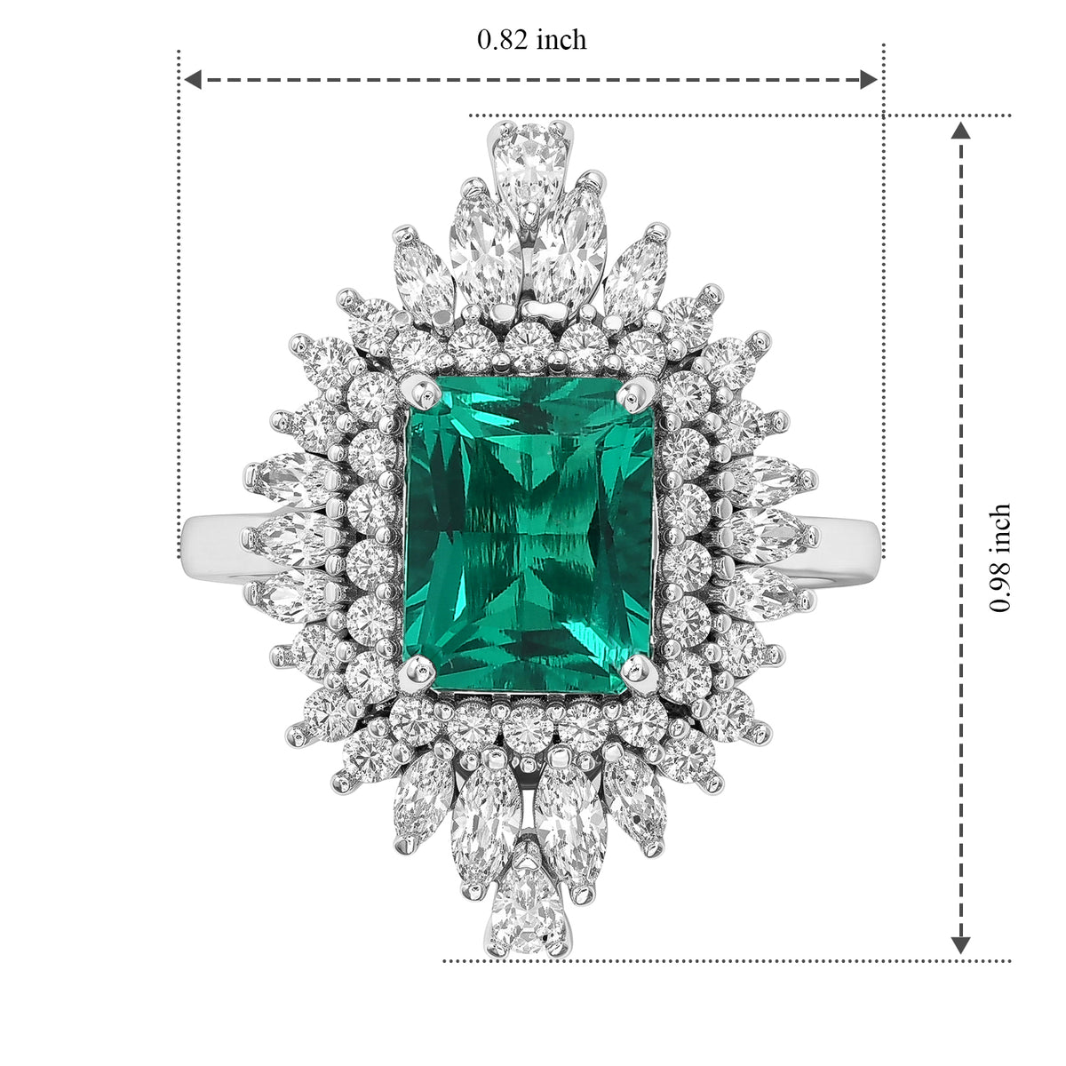 Luxuriant - AAA Lab Grown Columbian Emerald &amp; White Zircon Halo Ring in Rhodium Overlay Sterling Silver 3.75 Ct. 8813085 5
