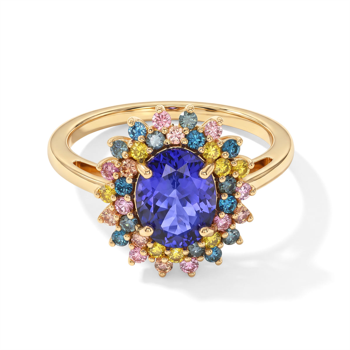 Luxuriant - Tanzanite &amp; Multi Gemstones Floral Halo Ring in 18K Vermeil Yellow Gold Plated Sterling Silver 2.20 Ct. 8813452 0