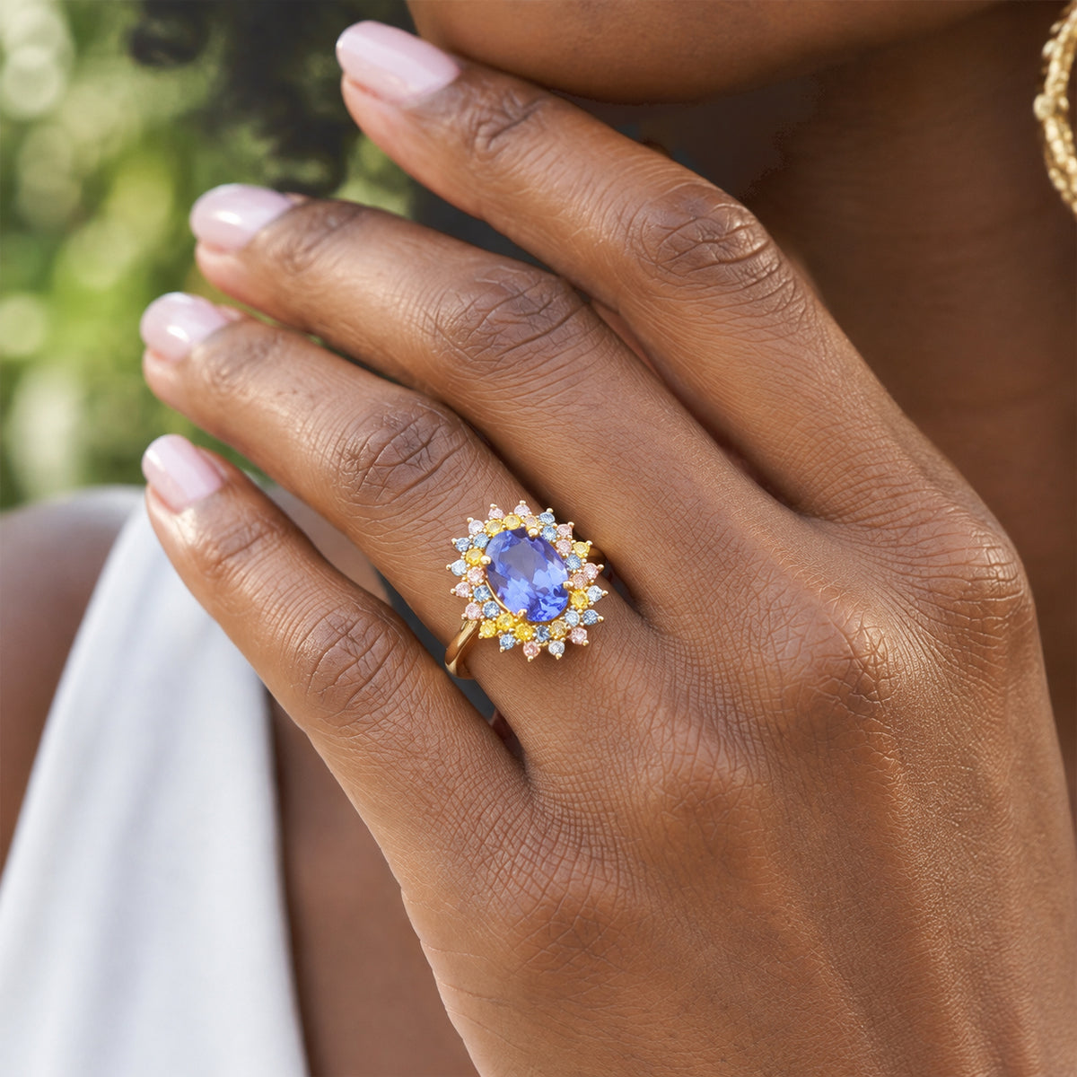 Luxuriant - Tanzanite &amp; Multi Gemstones Floral Halo Ring in 18K Vermeil Yellow Gold Plated Sterling Silver 2.20 Ct. 8813452 1