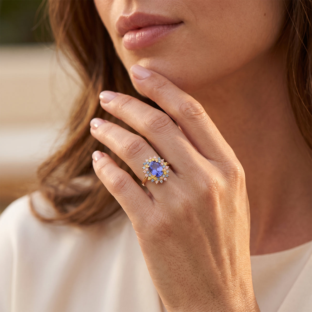 Luxuriant - Tanzanite &amp; Multi Gemstones Floral Halo Ring in 18K Vermeil Yellow Gold Plated Sterling Silver 2.20 Ct. 8813452 2
