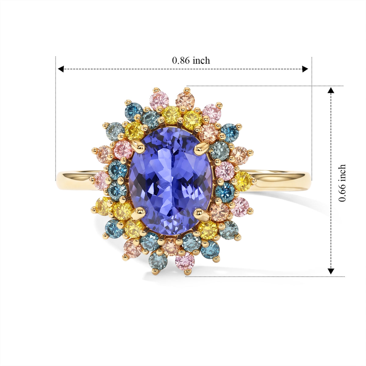 Luxuriant - Tanzanite &amp; Multi Gemstones Floral Halo Ring in 18K Vermeil Yellow Gold Plated Sterling Silver 2.20 Ct. 8813452 5