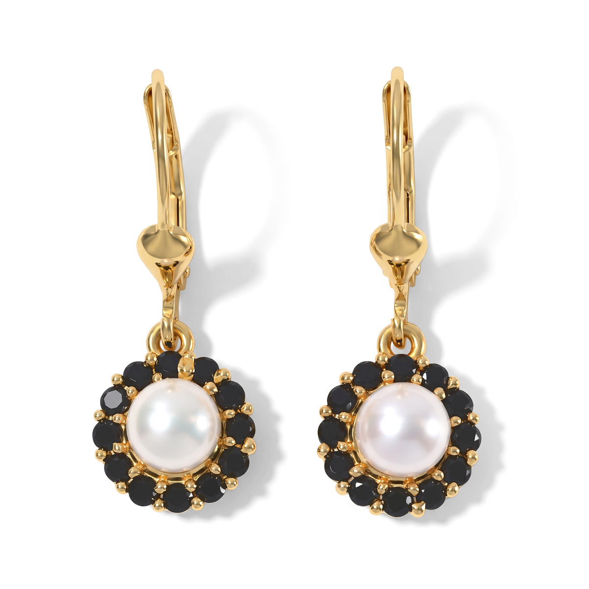 D'Joy - Fresh Water Pearl &amp; Black Spinel Earring with Lever Back in Yellow Gold Plated Sterling Silver 2.20 Ct. 8813774 0