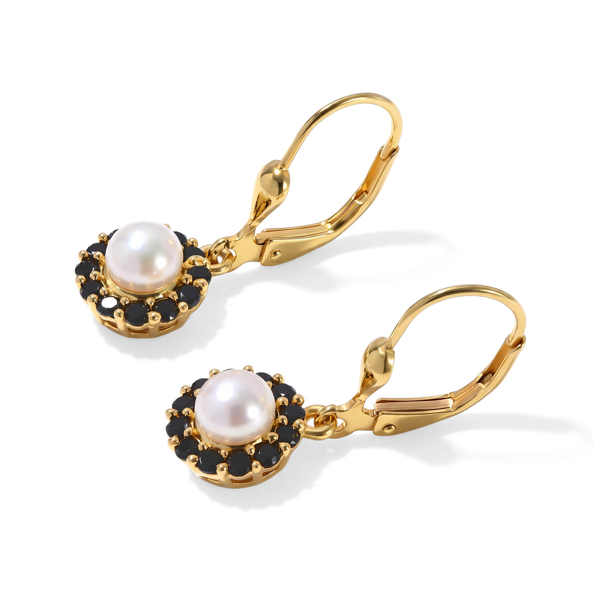 D'Joy - Fresh Water Pearl &amp; Black Spinel Earring with Lever Back in Yellow Gold Plated Sterling Silver 2.20 Ct. 8813774 3