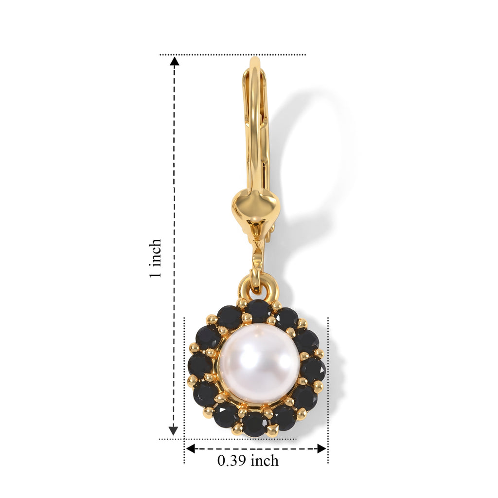 D'Joy - Fresh Water Pearl & Black Spinel Earring with Lever Back in Yellow Gold Plated Sterling Silver 2.20 Ct._8813774_4