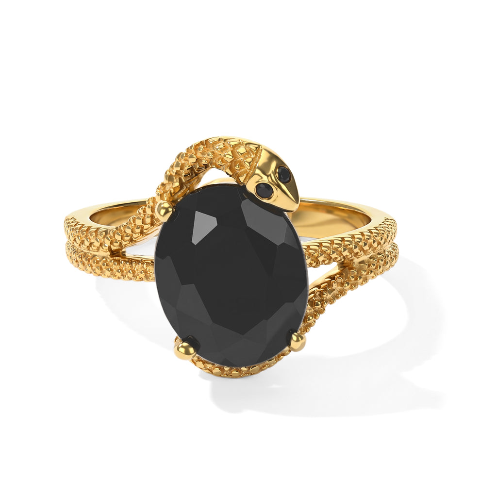 D'Joy - Black Spinel Living Creature Ring in Yellow Gold Plated Sterling Silver 4.60 Ct._8815725
