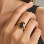 D'Joy - Black Spinel Living Creature Ring in Yellow Gold Plated Sterling Silver 4.60 Ct._8815725_1