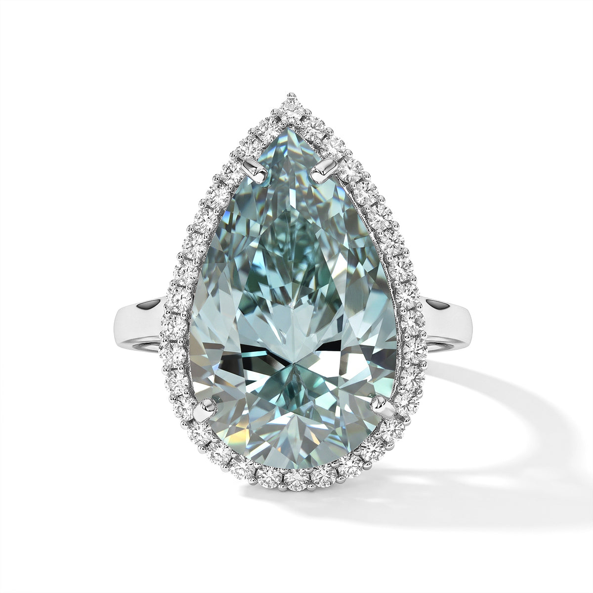 D'Joy - Green Moissanite &amp; Moissanite Halo Ring in Rhodium Overlay Sterling Silver 10.65 Ct. 8817963 0