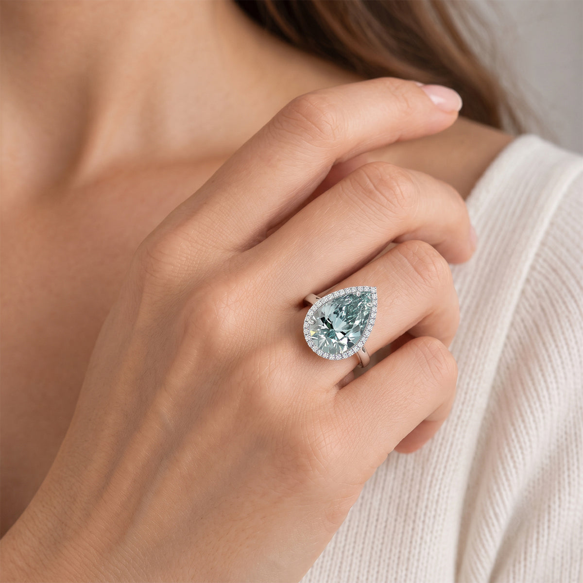 D'Joy - Green Moissanite &amp; Moissanite Halo Ring in Rhodium Overlay Sterling Silver 10.65 Ct. 8817963 2