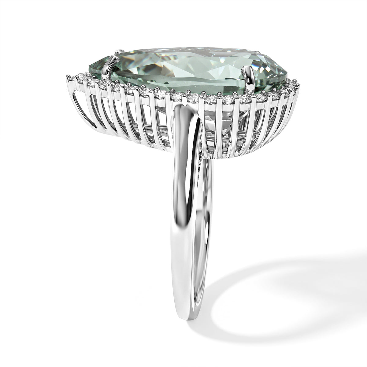 D'Joy - Green Moissanite &amp; Moissanite Halo Ring in Rhodium Overlay Sterling Silver 10.65 Ct. 8817963 3