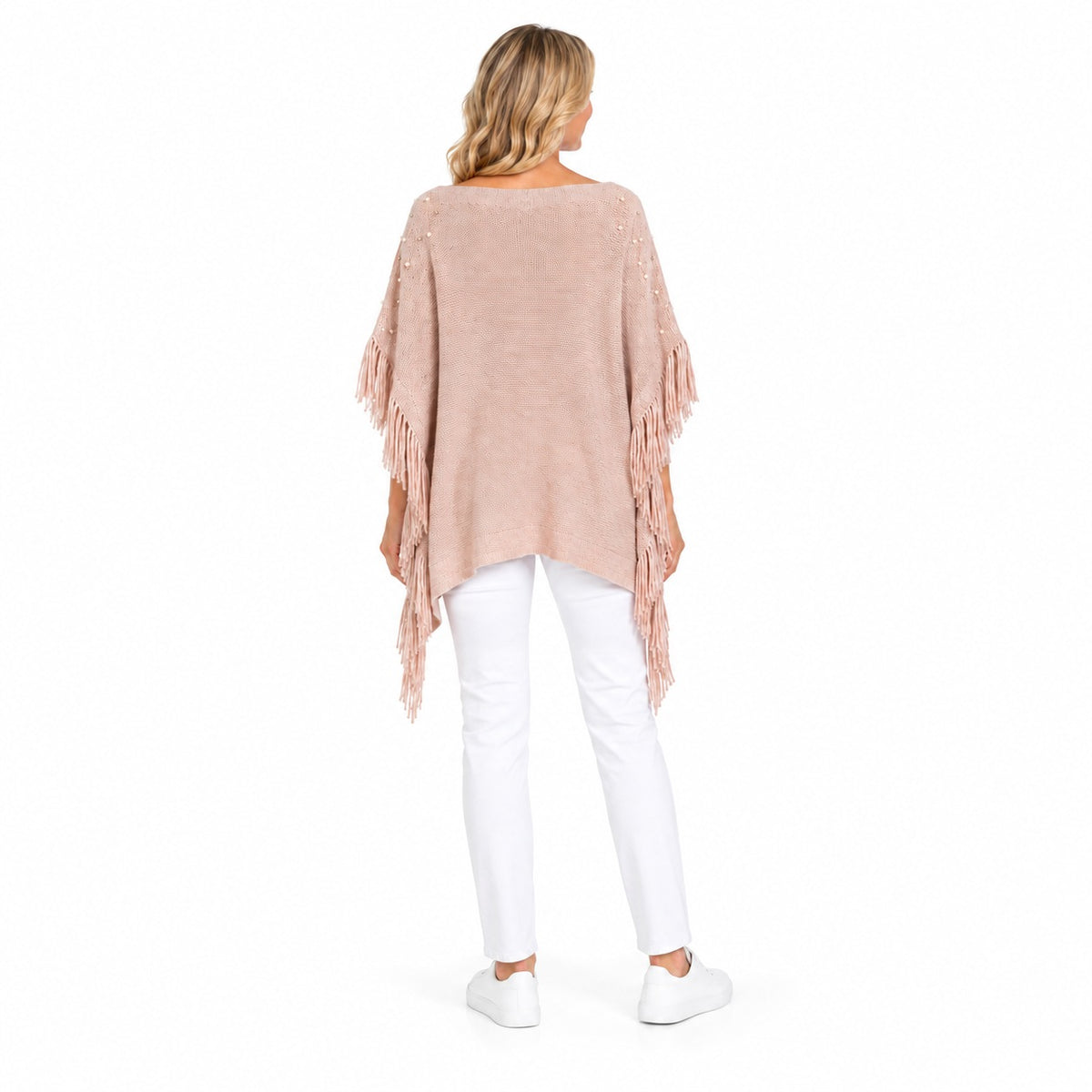 Closeout Deal - Pearl &amp; Bead Shoulder Knitted Poncho (One Size, 8-18) - Nude 8818190 1
