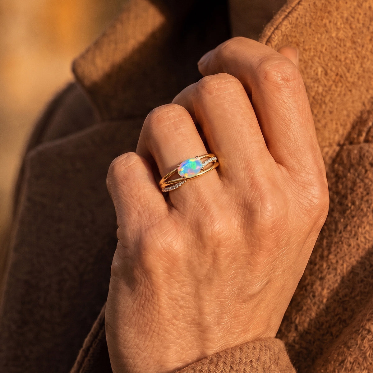 D'Joy Ethiopian Opal East-West Solitaire Ring in 18K Vermeil Yellow Gold Sterling Silver 8819950 1