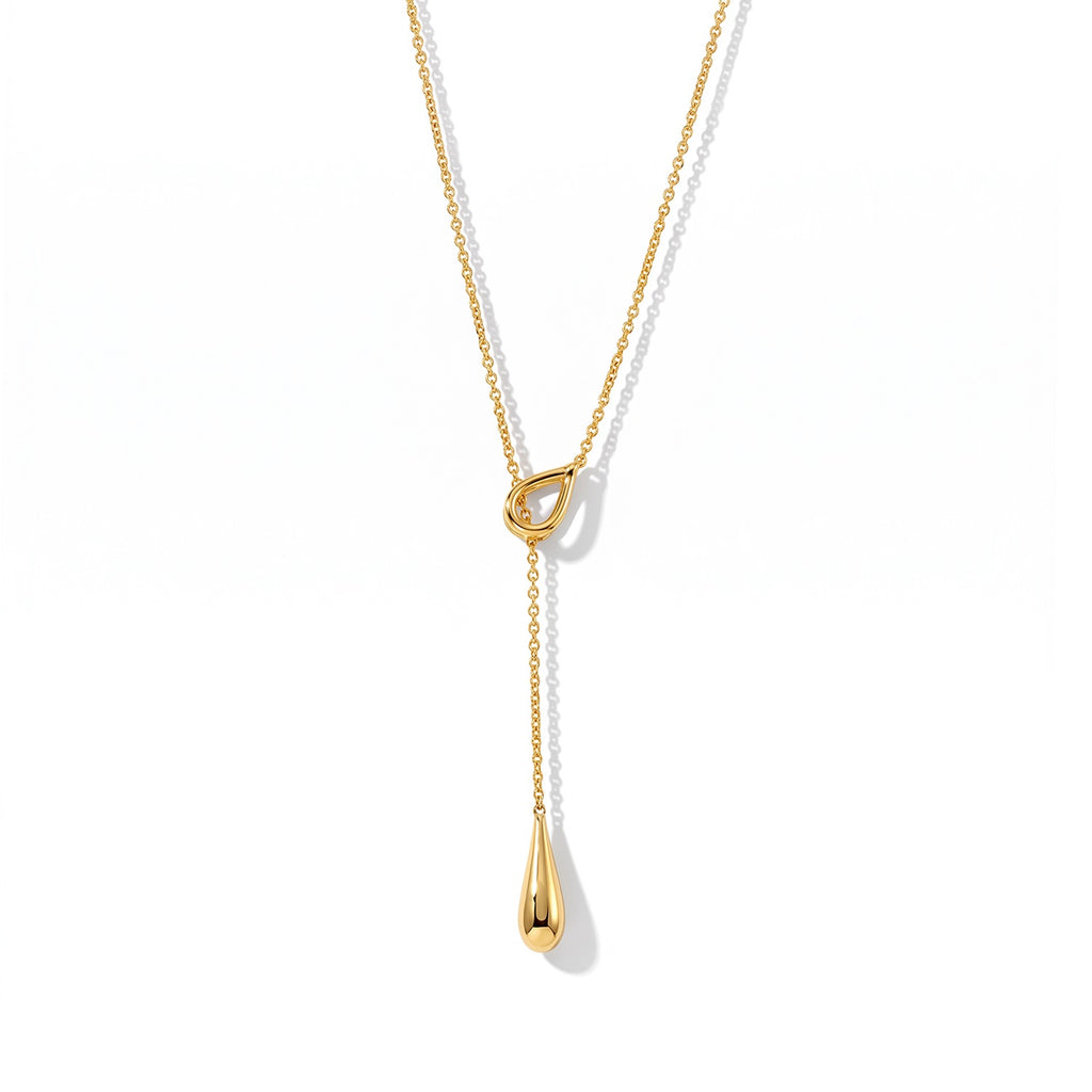 Lucy Q - Teardrop Lariat Necklace (Size - 18) in Yellow Gold Plated Sterling Silver_8823274
