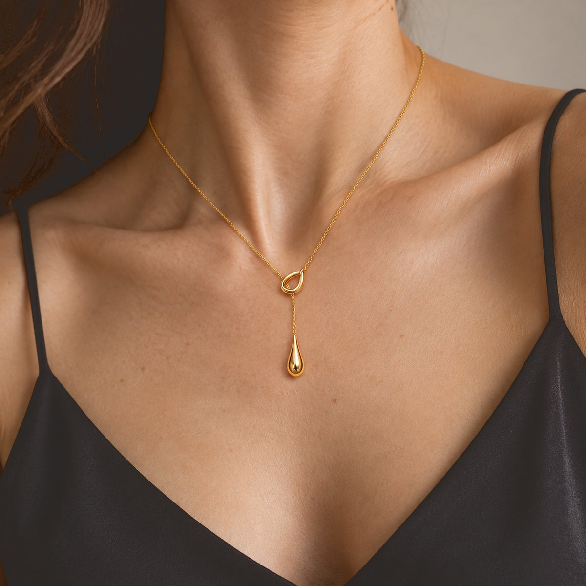 Lucy Q - Teardrop Lariat Necklace (Size - 18) in Yellow Gold Plated Sterling Silver 8823274 1